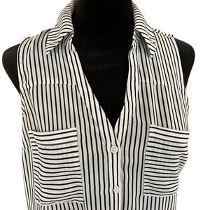 Express Blouse, sleeveless stripe, button down, V-neck, women's size XS